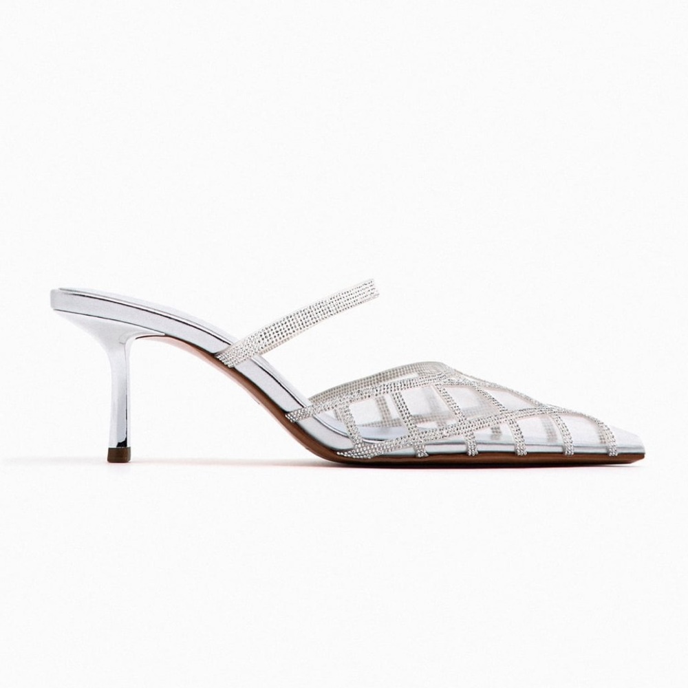 Zara Rhinestone Vinyl Silver Mules - Picture 4 of 5